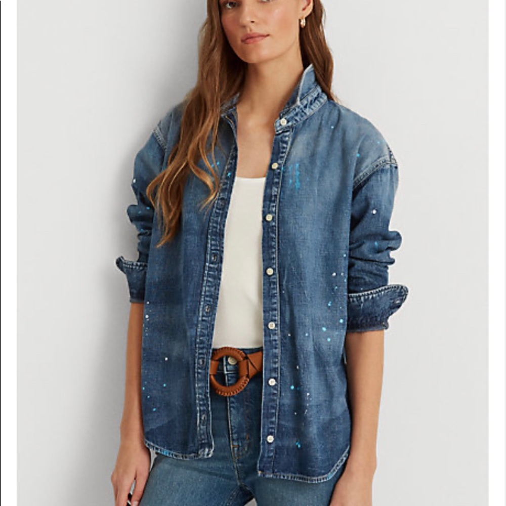 Lauren Ralph Lauren, Paint-Splatter Denim Shirt. Woman/ Tops. Long Sleeves.